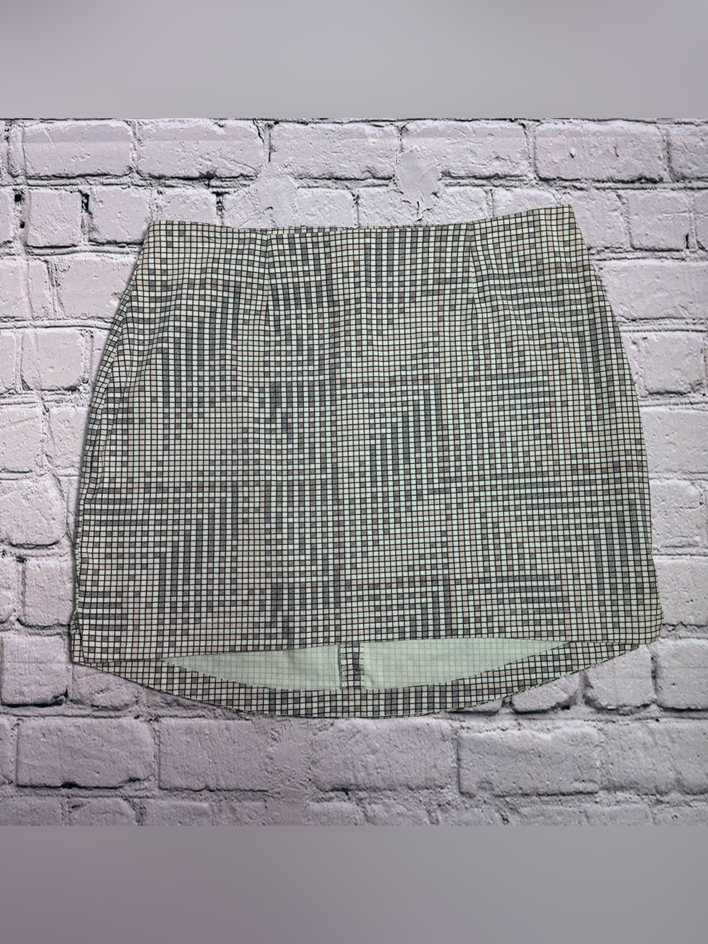BCBGeneration Black & Mint Grid Print High Low Mini Skirt Cotton Size 8